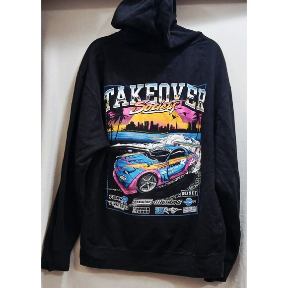 HTF Takeover Society Double Sided Graphic Hoodie Black Large Nitrone Driftr EUC - Picture 1 of 7